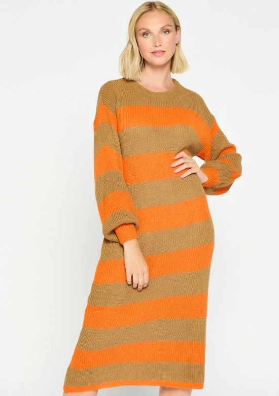 LOLALIZA Gebreide Jurk Met Colorblock - Camel - Maat XL 3 LOLALIZA Gebreide Jurk Met Colorblock - Camel - Maat XL - Afbeelding 3