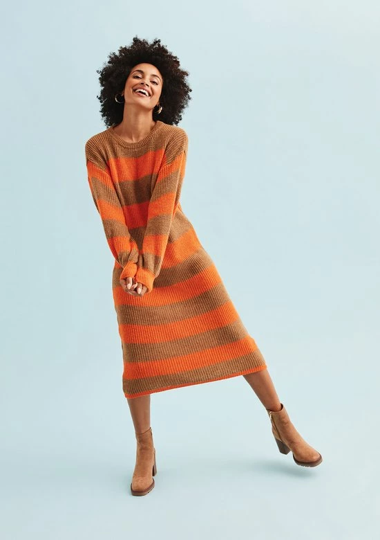 LOLALIZA Gebreide Jurk Met Colorblock - Camel - Maat XL 6 LOLALIZA Gebreide Jurk Met Colorblock - Camel - Maat XL - Afbeelding 6