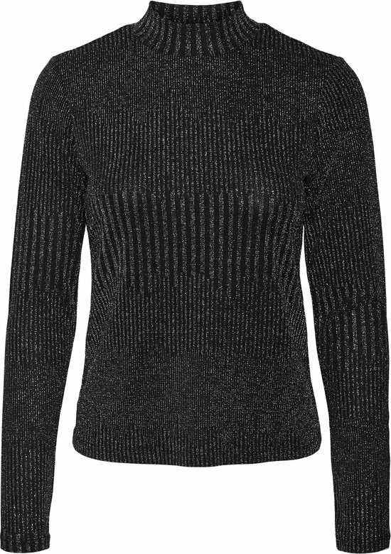 Vero Moda T-shirt Vmkarita Ls High Neck Top Jrs 10276592 Black/silver Lur Dames Maat - L 1 Vero Moda T-shirt Vmkarita Ls High Neck Top Jrs 10276592 Black/silver Lur Dames Maat - L