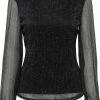Only T-shirt Onlmiana L/s Plisse Glitter Top Jrs 15279232 Black Dames Maat - XS