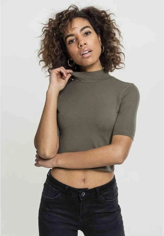 Urban Classics Crop Top -M- Turtleneck Groen 2 Urban Classics Crop Top -M- Turtleneck Groen - Afbeelding 2