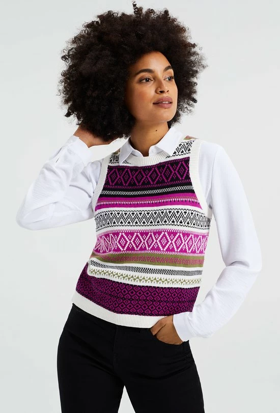 WE Fashion Dames Gebreide Slipover Met Jacquard Dessin 2 WE Fashion Dames Gebreide Slipover Met Jacquard Dessin - Afbeelding 2