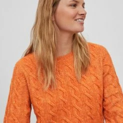 Vila Trui Viella O-neck L/s Cable Knit Top/su 14075497 Burnt Orange/melange Dames Maat - S -Dameskleding Verkoop 550x813 2