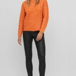 Vila Trui Viella O-neck L/s Cable Knit Top/su 14075497 Burnt Orange/melange Dames Maat - S -Dameskleding Verkoop 550x816 2