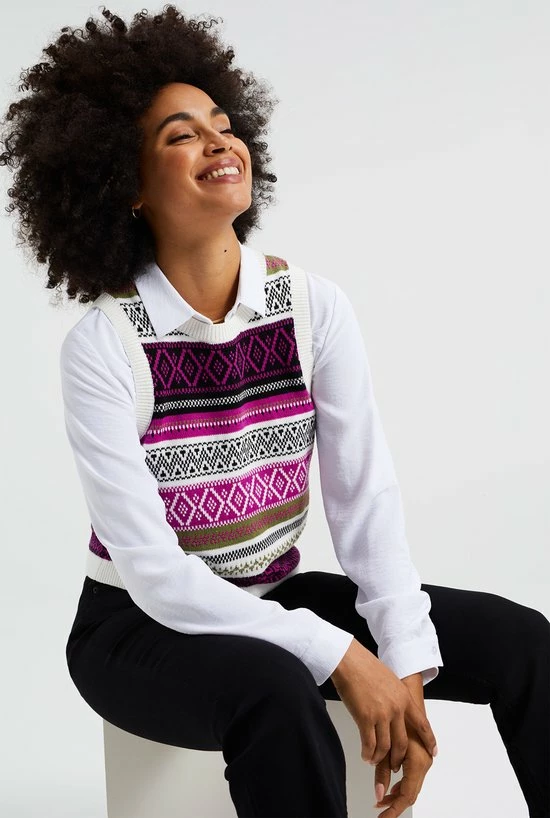 WE Fashion Dames Gebreide Slipover Met Jacquard Dessin 6 WE Fashion Dames Gebreide Slipover Met Jacquard Dessin - Afbeelding 6