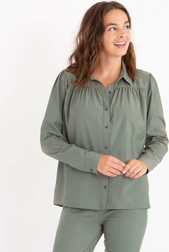 Groene Blouse Van Je M'appelle - Dames - Travelstof - Maat S - 5 Maten Beschikbaar 7 Groene Blouse Van Je M'appelle - Dames - Travelstof - Maat S - 5 Maten Beschikbaar - Afbeelding 7