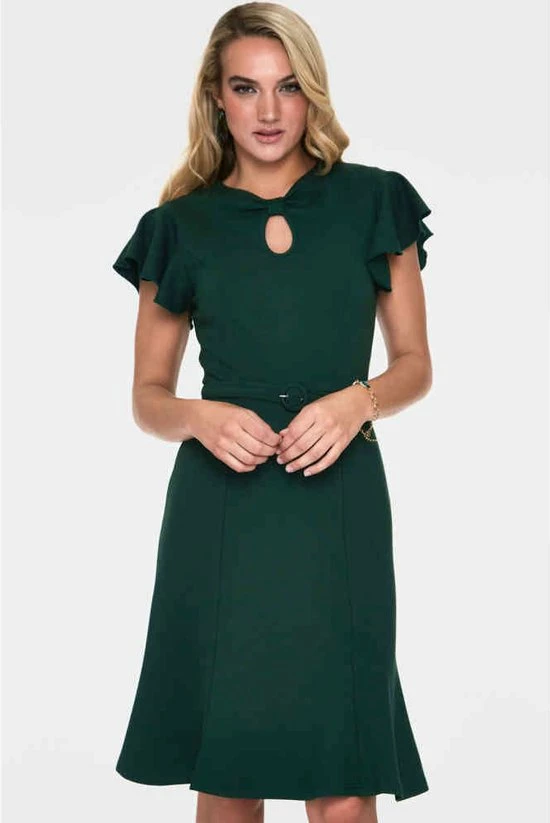 Voodoo Vixen Korte Jurk -M- Front Twist Fluffer Sleeve Groen 3 Voodoo Vixen Korte Jurk -M- Front Twist Fluffer Sleeve Groen - Afbeelding 3