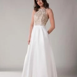 Merkloos Witte Rok Met Bewerkt Lijfje - Maat 44 - Ivoor/Goud