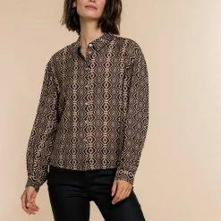Geisha Blouse Blouse Grafisch Ikat Print 23593 26 Black/sand Dames Maat - L