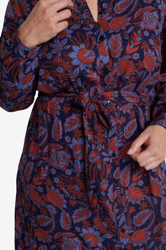 EVIVA - Lange Jurk Met Bloemenprint - Blauw, Roest 5 EVIVA - Lange Jurk Met Bloemenprint - Blauw, Roest - Afbeelding 5