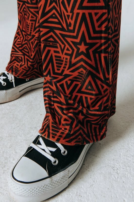 Colourful Rebel Star Velvet Broek Oranje Dames - Wijduitlopende Fit - Polyester - L 3 Colourful Rebel Star Velvet Broek Oranje Dames - Wijduitlopende Fit - Polyester - L - Afbeelding 3