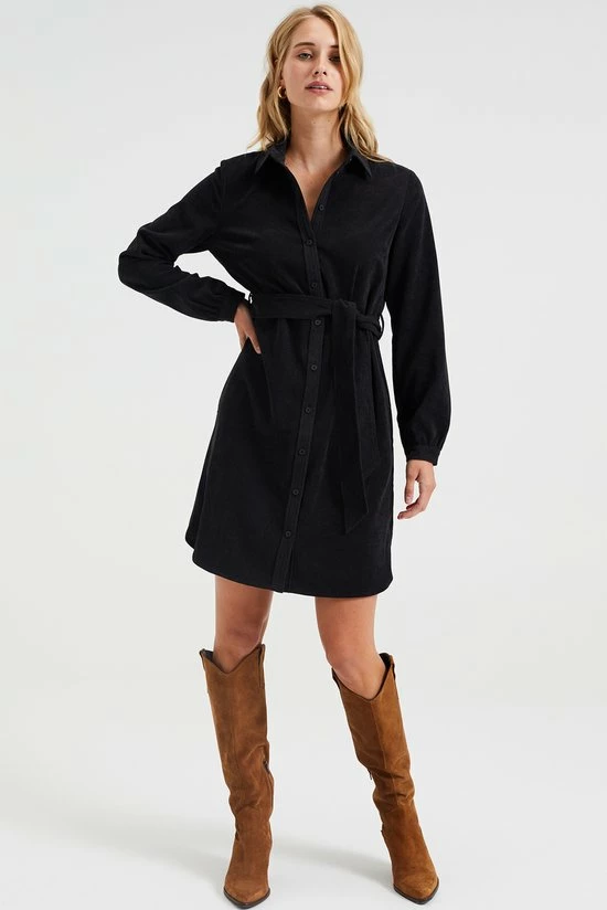 WE Fashion Dames Corduroy Overhemdjurk Met Strikceintuur 3 WE Fashion Dames Corduroy Overhemdjurk Met Strikceintuur - Afbeelding 3