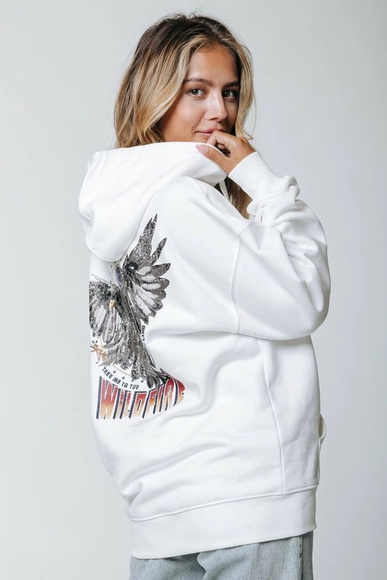 Colourful Rebel Eagles Hoodie Wit Dames - Oversized Fit - Polyester - S 1 Colourful Rebel Eagles Hoodie Wit Dames - Oversized Fit - Polyester - S