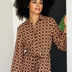 Geisha Jurk Shirtdress Etnische Print 27550 26 Camel Combi Dames Maat - XXL