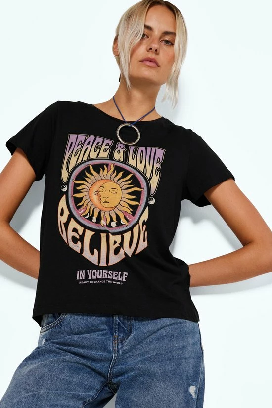 Noisy May T-shirt Nmnate S/s Top Jrs Bg 27022831 Black/peace And Dames Maat - M 3 Noisy May T-shirt Nmnate S/s Top Jrs Bg 27022831 Black/peace And Dames Maat - M - Afbeelding 3