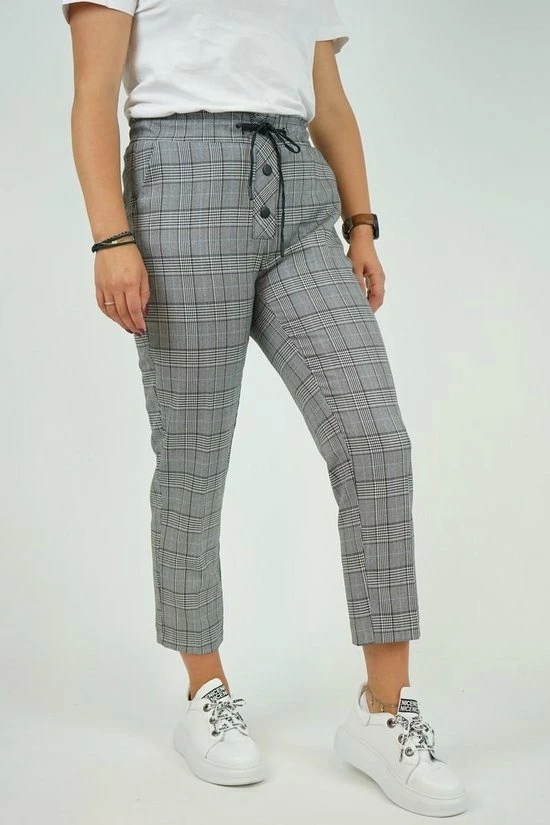 La Pèra Geruite Casual Broek Akhan Grijs Dames - Maat 40 1 La Pèra Geruite Casual Broek Akhan Grijs Dames - Maat 40
