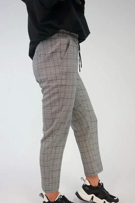 La Pèra Geruite Casual Broek Akhan Grijs Dames - Maat 40 3 La Pèra Geruite Casual Broek Akhan Grijs Dames - Maat 40 - Afbeelding 3