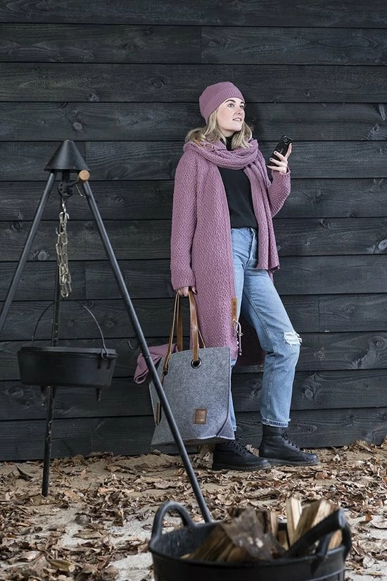 Knit Factory Luna Lang Gebreid Dames Vest - Bordeaux - 40/42 11 Knit Factory Luna Lang Gebreid Dames Vest - Bordeaux - 40/42 - Afbeelding 11