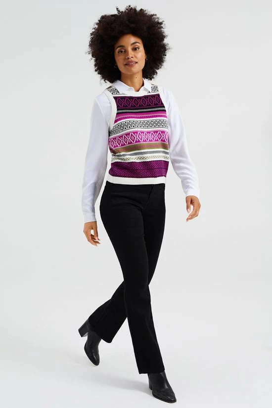 WE Fashion Dames Gebreide Slipover Met Jacquard Dessin 4 WE Fashion Dames Gebreide Slipover Met Jacquard Dessin - Afbeelding 4