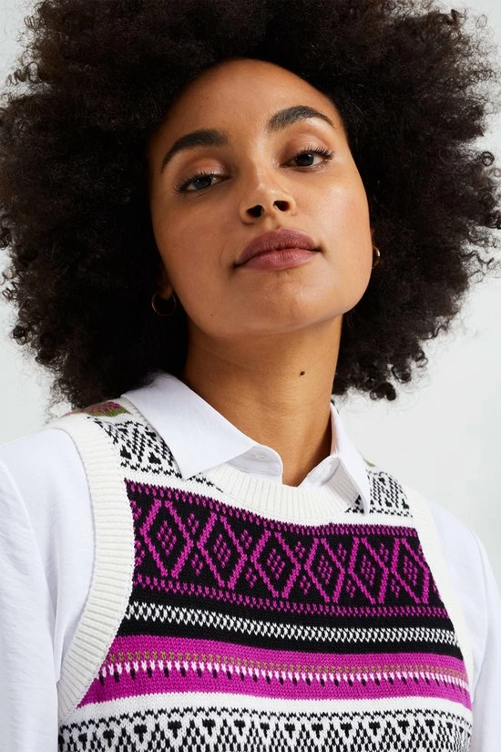 WE Fashion Dames Gebreide Slipover Met Jacquard Dessin 5 WE Fashion Dames Gebreide Slipover Met Jacquard Dessin - Afbeelding 5