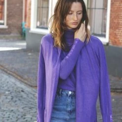 MOOI! Company - Dames Vest Loret - Half Lang Los Vallend - Fijn Gebreid -Kleur Violet - L -Dameskleding Verkoop 550x825 436