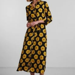 Pieces Jurk Pcjapril 3/4 Ankle Dress D2d Bc 17135407 Black/sunflower Dames Maat - M -Dameskleding Verkoop 550x825 443