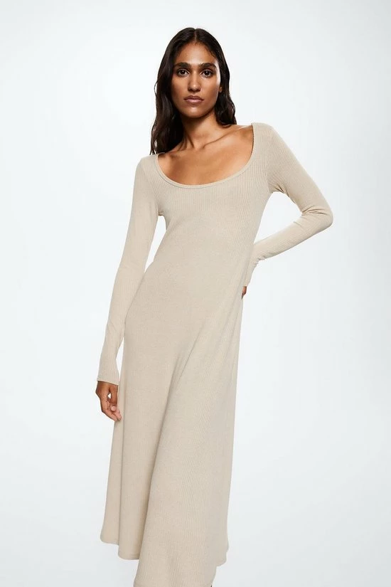 Mango Jurk Geribde Midijurk 37025815 07 Dames Maat - L 1 Mango Jurk Geribde Midijurk 37025815 07 Dames Maat - L