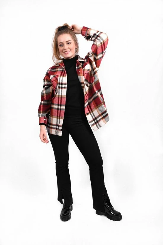 Merkloos Lumber Jacket | Jas Dames | Houthakkers Jas | Ruitjes | Stoer | Oversized | Kleur Rood | Maat S 1 Merkloos Lumber Jacket | Jas Dames | Houthakkers Jas | Ruitjes | Stoer | Oversized | Kleur Rood | Maat S
