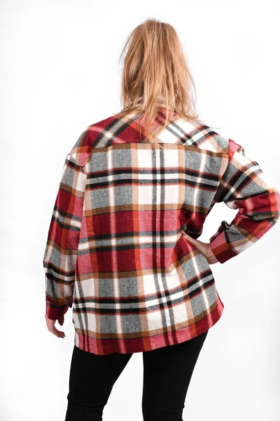 Merkloos Lumber Jacket | Jas Dames | Houthakkers Jas | Ruitjes | Stoer | Oversized | Kleur Rood | Maat S 2 Merkloos Lumber Jacket | Jas Dames | Houthakkers Jas | Ruitjes | Stoer | Oversized | Kleur Rood | Maat S - Afbeelding 2