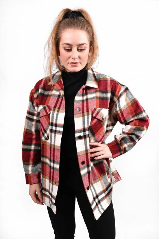Merkloos Lumber Jacket | Jas Dames | Houthakkers Jas | Ruitjes | Stoer | Oversized | Kleur Rood | Maat S 4 Merkloos Lumber Jacket | Jas Dames | Houthakkers Jas | Ruitjes | Stoer | Oversized | Kleur Rood | Maat S - Afbeelding 4