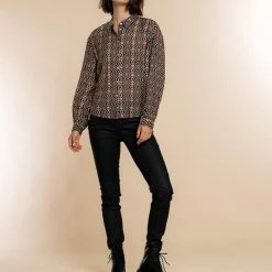 Geisha Blouse Blouse Grafisch Ikat Print 23593 26 Black/sand Dames Maat - L -Dameskleding Verkoop 550x825 520